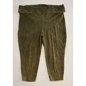 Torrid Olive Green Acid Wash Fold Over Waist‎ Crop Leggings Pants Plus Size 4